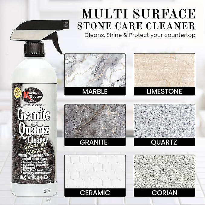 Rock Doctor Granite and Quartz Cleaner kit 64oz and 24oz. Cleans Tile Marble Kitchen Countertop and Natural Stone Surfaces Streak-Free Shine