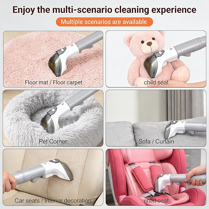 Carpet Cleaner Machine Upholstery Portable StainRemover Ordor &amp Stain &amp Spot Removr Perfect for Pet Hair Carpet Area Rugs Car and Coches Strong Suction White