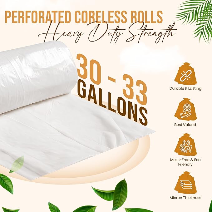 Premium 30-33 Gallon Trash Can Liners 500 Count (33 x 40 13 Mic) – Strong Multipurpose Clear Trash Bags on Easy-Tear Rolls for Home Office Commercial &amp Industrial Use