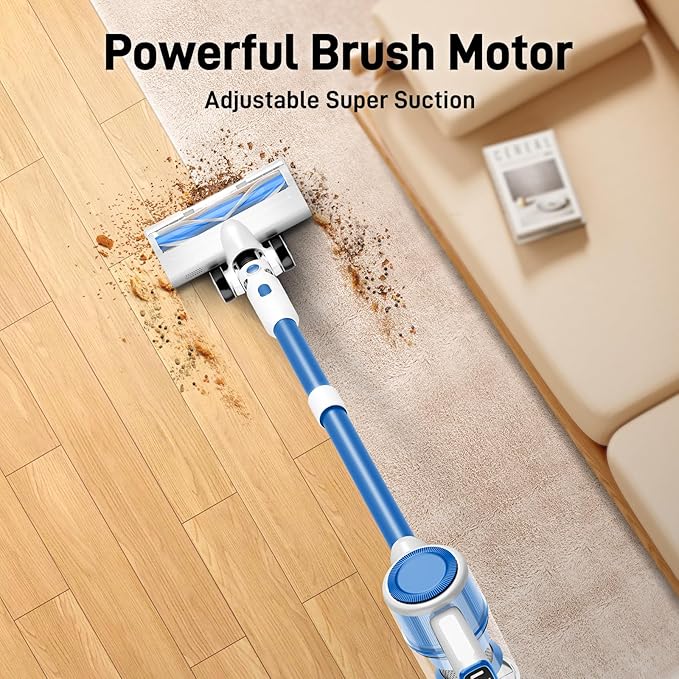 KIKETECH Cordless Vacuum Cleaner Stick Vacuum with 45Mins Runtime 8 in 1 Vacuum Cleaners1.8 L Dust Cup Rechargeable Vacuum Pet for Hair Carpet Hardfloor (Blue)