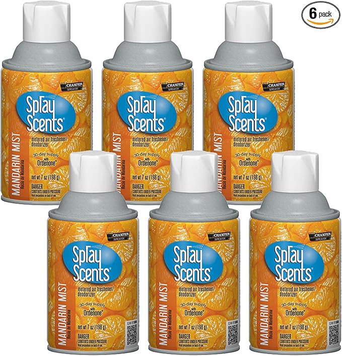 Champion Sprayon SprayScents Metered Air Freshener Refill 7 oz Odor Control Fragrance Mandarin Mist (6 Pack)