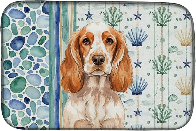Caroline's Treasures Orange Roan English Cocker Spaniel Coastal Sea Glass Dish Drying Mat Absorbent Dish Drying Mat Pad for Kitchen Counter Dish Drainer Mat for Countertop 14 x 21 Multicolor