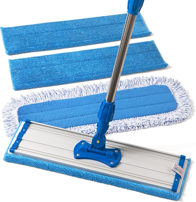 Zflow 18 Professional Microfiber Mop - Commercial Stainless Steel Handle with Microfiber Dust Pad + 3 Wet Pads