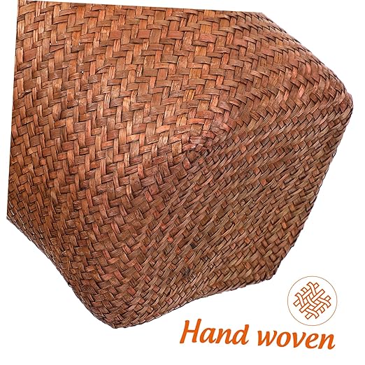 PATKAW Round Basket Woven Wastebasket 1 Pc Straw Trash Cans Wicker Waste Basket Office Waste Basket Laundry Basket for Used to Store Plants Waste Paper and Clothing Baskets S Rattan Waste Bin