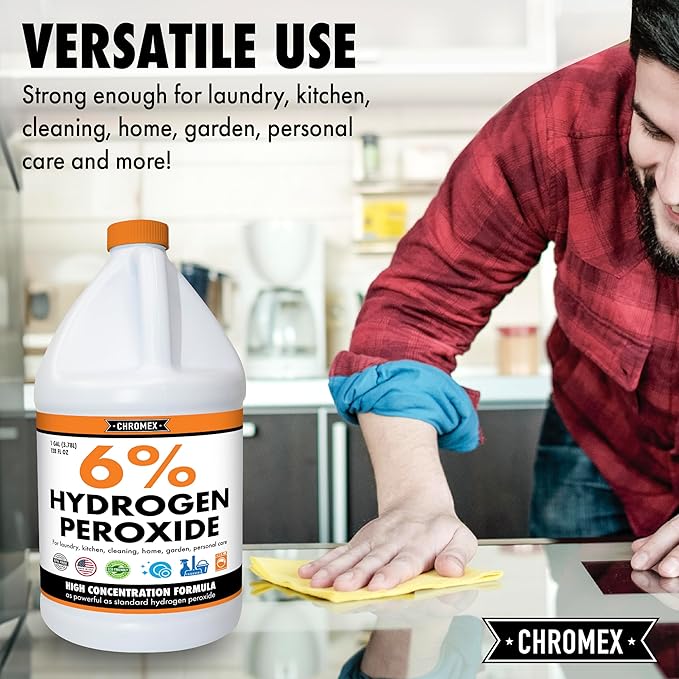 Chromex 6 Percent Hydrogen Peroxide Food Grade Home Kitchen Bath Cleaner Laundry Whitening (128 fl oz (Pack of 1))
