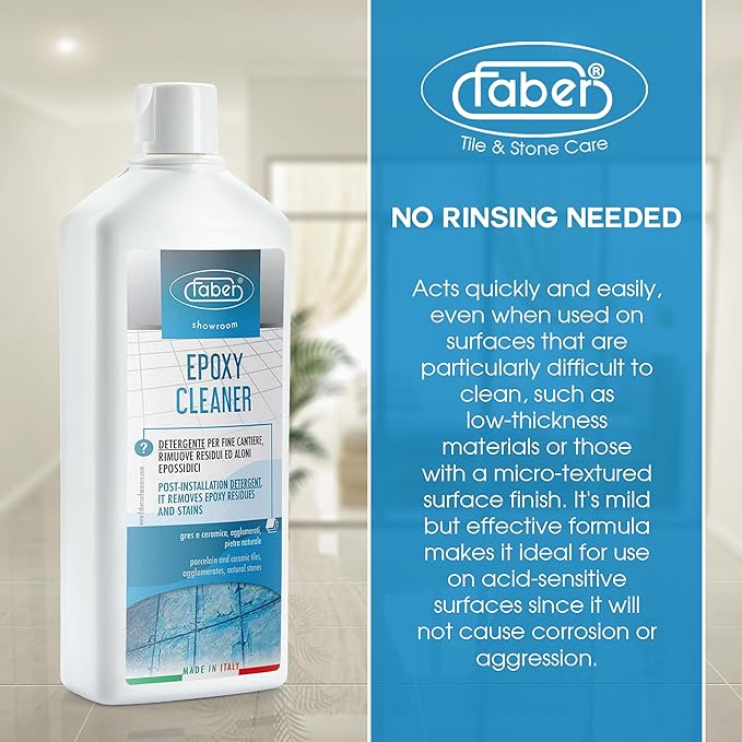 FABER Epoxy Remover – Epoxy Resin Haze Remover and Post Construction Cement Grout Cleaner to Renew Refresh &amp Restore Natural Shine of Porcelain Ceramic Tile Floor - Heavy Duty Alkaline Compound