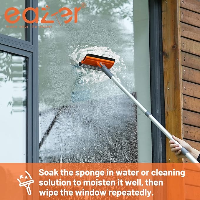 Eazer 46'' Professional Window Cleaner Tool 2-in-1 Rotatable Squeegee for Window Cleaning Kit Window Washing Equipment Kit with Threaded Extension Pole(20''-46'') for Shower/Windshield.
