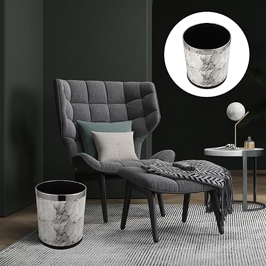Marble Pattern Wastebasket Trash Can 225X260Mm Double-Layer Plastic PU Coating Office and Home Bathroom Living Room Waste Bin