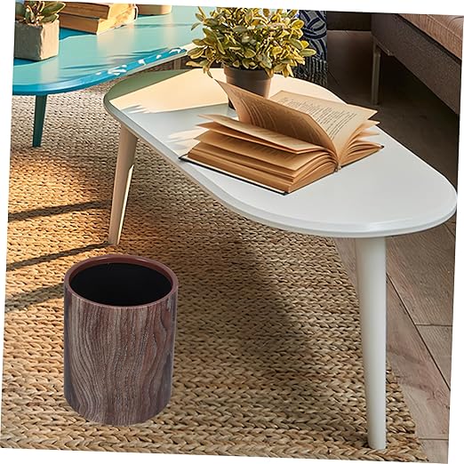 Imitation Wood Grain Garbage Can Capacity Wastebasket for Home Office Kitchen and Bathroom Elegant Design Easy to Clean Smooth Interior Versatile Trash