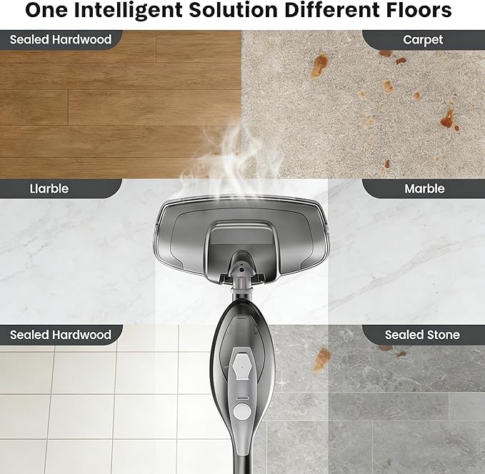 Simple Deluxe 10-in-1 Steam Mop 1550W Detachable Handheld Steam Cleaner with 16FT Cord &amp 2 Pads Multi-Surface Floor Steamer for Hardwood Tile Carpet Windows Grey