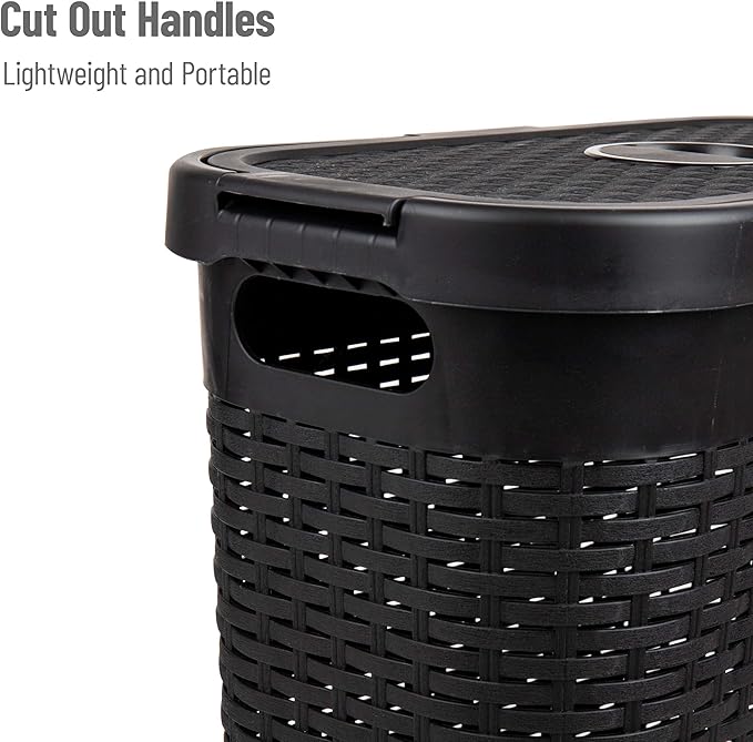 Mind Reader Slim Laundry Hamper with Lid 40L Clothes Basket Narrow Tapered Design with Ventilated Cutout Pattern Plastic Set of 2 Black