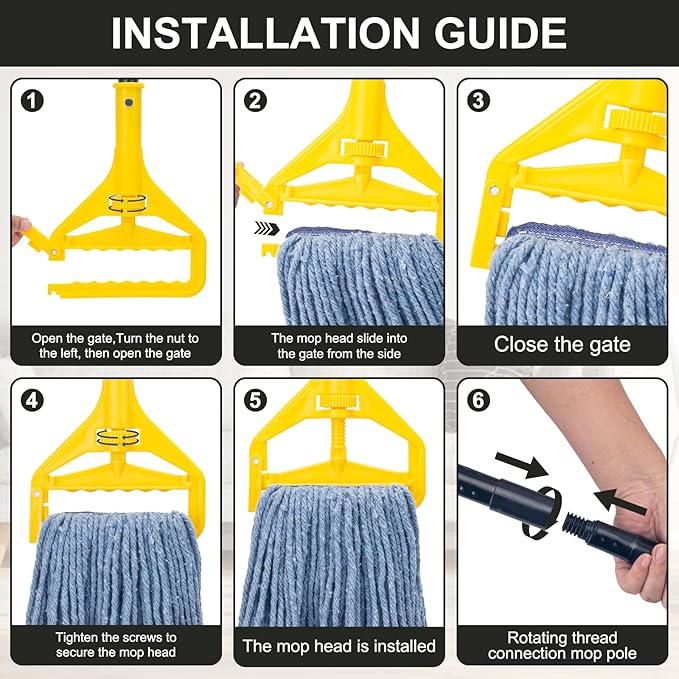 Commercial Industrial Mop with 3 Extra Large Reusable Replacement Head59 Long Handle Heavy Duty Wet MopsLooped-End String Cotton Mop for Floor CleaningHouseKitchenOfficeGarageTile(Yellow)