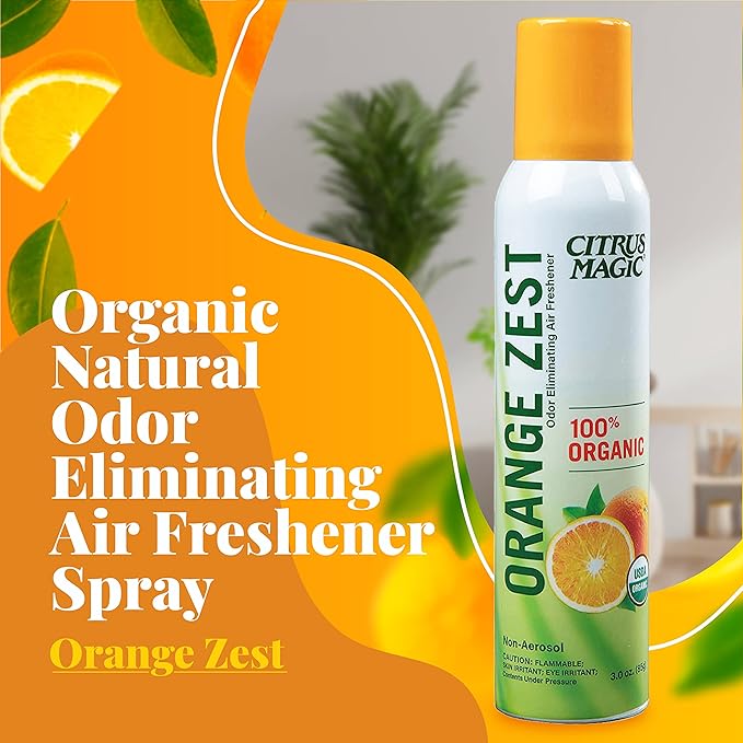Citrus Magic Organic Natural Odor Eliminating Air Freshener Spray Orange Zest 3-Ounce Pack of 3