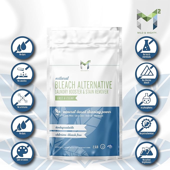 Bleach Alternative Stain remover Laundry Booster to Brighten Whites Chlorine Free Natural Mineral Based Powder 2.5 Pounds