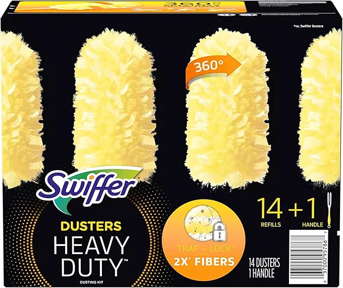 Swiffer 360 duster handle with refills plastic handle fleece fiber head yellow 14 count