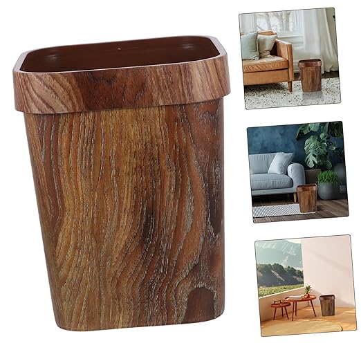 DOITOOL Wood Grain Trash Can Pattern Wastebasket for Bathroom Kitchen Office Elegant and Space-Saving Design Easy to Clean Reusable Rubbish Bin