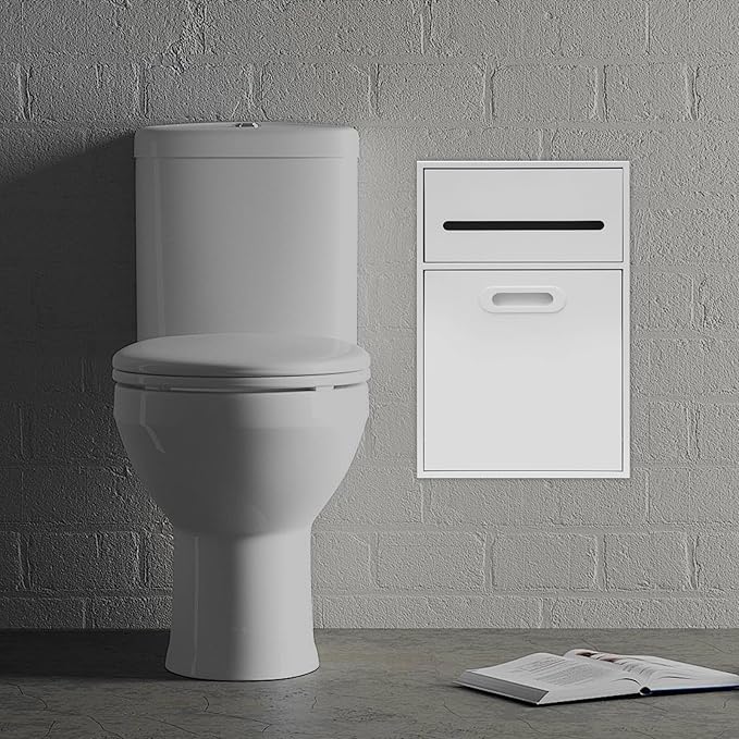 Hidden Recessed Trash Can with Toilet Paper Holder 1.59 Gallon 304 Stainless Steel Wall Mounted Bathroom Bin Space Saving Toilet Tissue Dispenser &amp Garbage Can Combo (White)