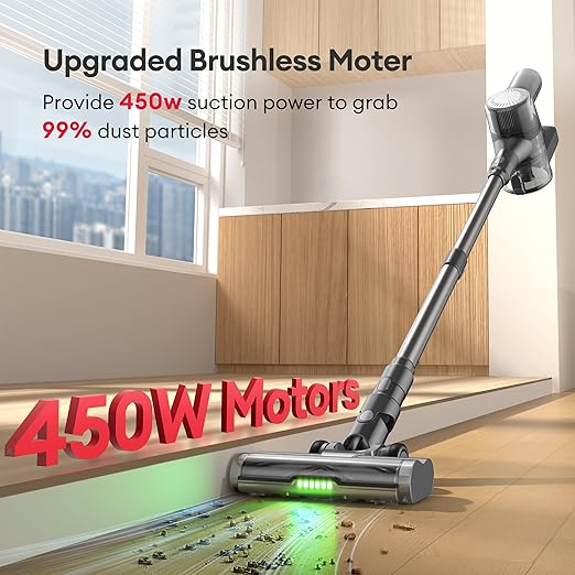 Ultenic Cordless Vacuum Cleaner 450W 40Kpa Stick Vacuum with Car Dashboard Screen Tangle-Free Brush for Pet Hair Max 45mins Runtime LED Display Tools for Hard Floor Carpet Car Cleaning U12