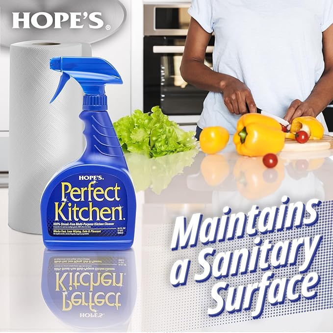 HOPE'S Perfect Kitchen Cleaner Spray - 32 Oz No-Residue All Purpose Cleaning Spray - Multisurface Degreaser for Counters Stoves Microwaves and More - Pet and Home Safe - Pack of 6