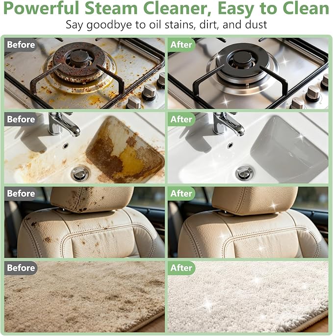 Steam Cleaner Portable Steamer for Cleaning with 16pcs Accessories 6-Level Adjustable 15s Heat-Up Handheld Steam Cleaner for Home for Tile Grease Dirt Grout Car Detailing Green