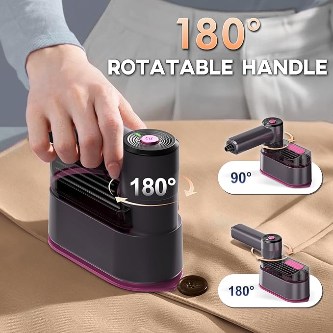 Travel Steamer for Clothes Small Iron - 1000W Portable Steamer &amp Mini Iron10s Fast Heat Handheld Mini Steamer with 8FT Cord Foldable Handle Travel College Dorm &amp Home Essentials (Purple)