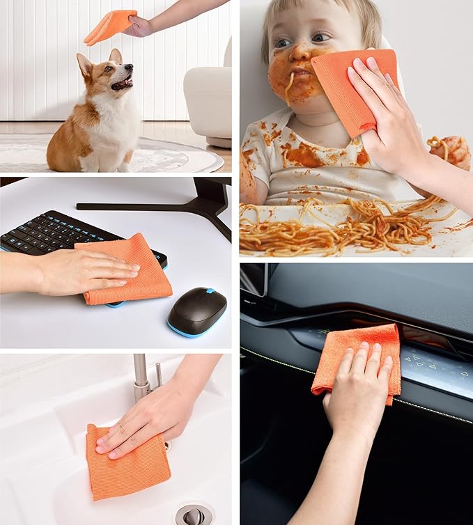KitchLife Microfiber Cleaning Cloth Roll 100 Pack - Tear-Away Microfiber Paper Towels Lint-Free Reusable Washable for Kitchen Car Dishes and Sensitive Surfaces (Coral)