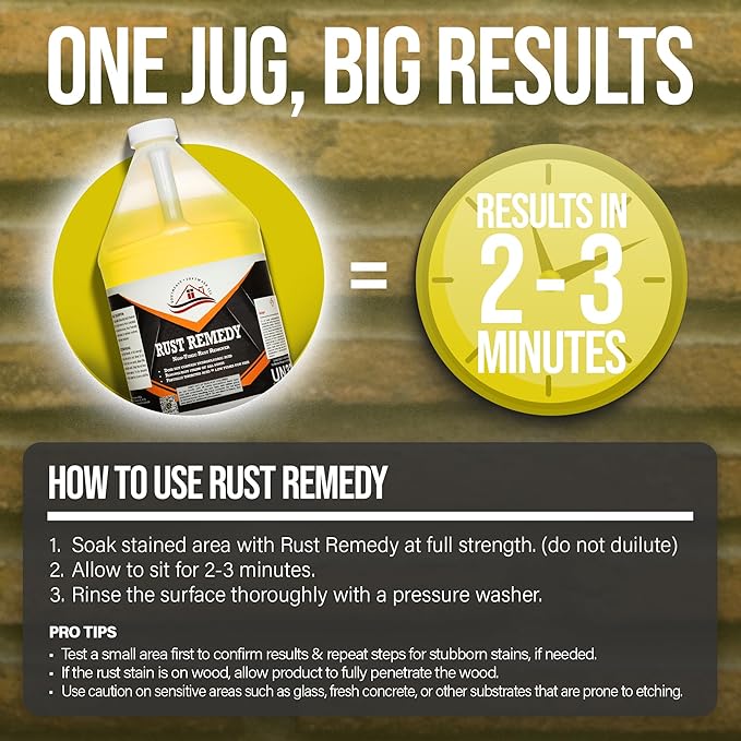 Southeast Softwash Rust Remedy Heavy Duty Rust Remover for Concrete Masonry Wood and Metal | Fast Acting Rust Cleaner for Homes Driveways and Outdoor Surfaces (4 Gallons)