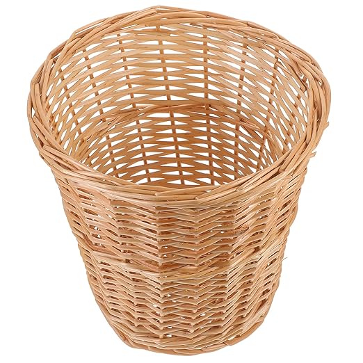 Alipis Wicker Trash Can Woven Basket Home Wastebasket Natural Rattan Pastoral Style Household Garbage Bin for Bedroom and Office Use