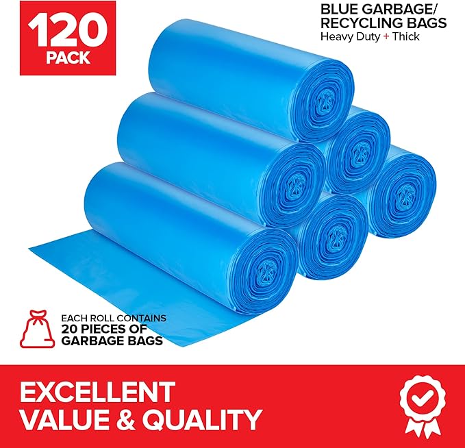 Heavy-Duty Blue Recycling Bags 120-Pack Blue Garbage Bags For Recycling | 33-Gallon Capacity| Commercial Industrial or Home Use