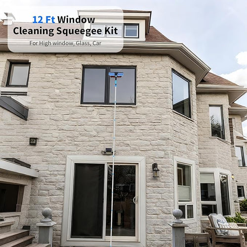 152'' Window Cleaning Kit 2 in 1 Window Squeegee with Extension Poles Window Cleaner Tools for Indoor/Outdoor High Window Car Glass