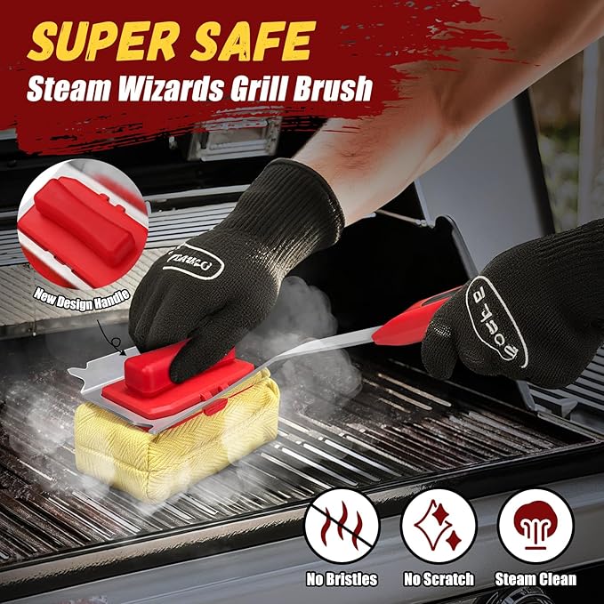 Grill Brush Bristle Free with 2 Cleaning Brush Heads Cleaning with Steam Technology Replaceable Brush Heads &amp Scraper Tool for Stainless-Steel Grates Grill Brush with Stainless Steel Spatula