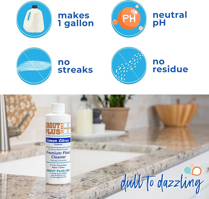 Premium Floor Cleaner All Purpose Multi Surface Cleaner &amp Optically Enhanced Brightener Neutral pH 3X Strength No Rinse - Lemon Citrus 8 Oz for 1 Gal
