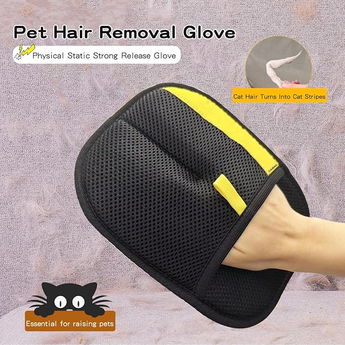 Electrostatic Pet Hair Removal Gloves: Quick Wiping - Reusable &amp Washable for Sofa Clothing Pet Beds Effortless Cats &amp Dogs Hair Remover for Busy Pet Owners (2pcs-Black)