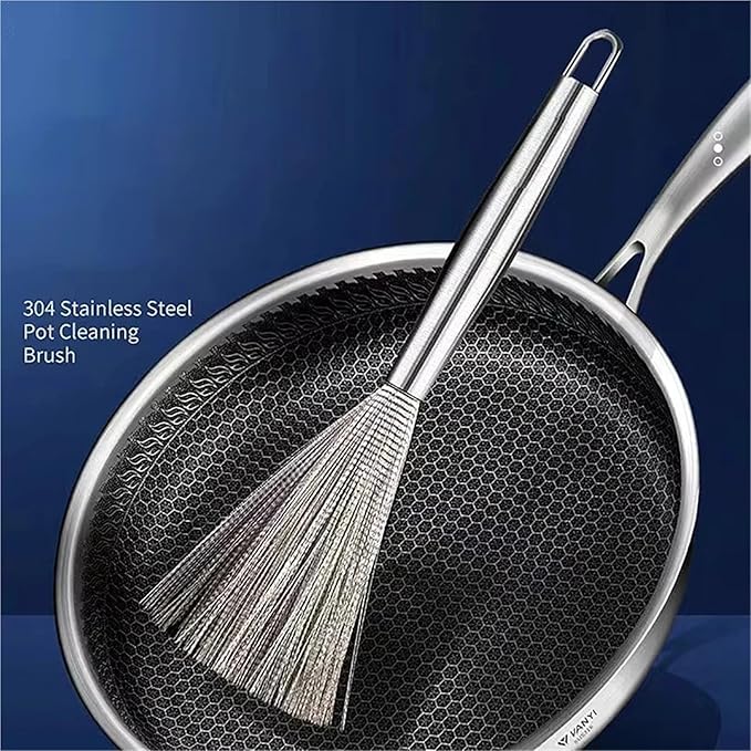 Stainless Steel Pot Brush Long Handle Multi-Functional Cleaning Brush Hanging Washing For Kitchen Sink Pans Scrubber Tools(2PCS M)
