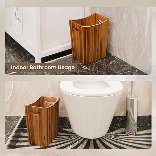 2 Gallon Acacia Wooden Bin Wastebasket – Small Trash Can Decorative Bathroom Trash Can Waste Basket for Bedroom Office Garbage Can Wood Bathroom Accessories Boho Bedroom Decor
