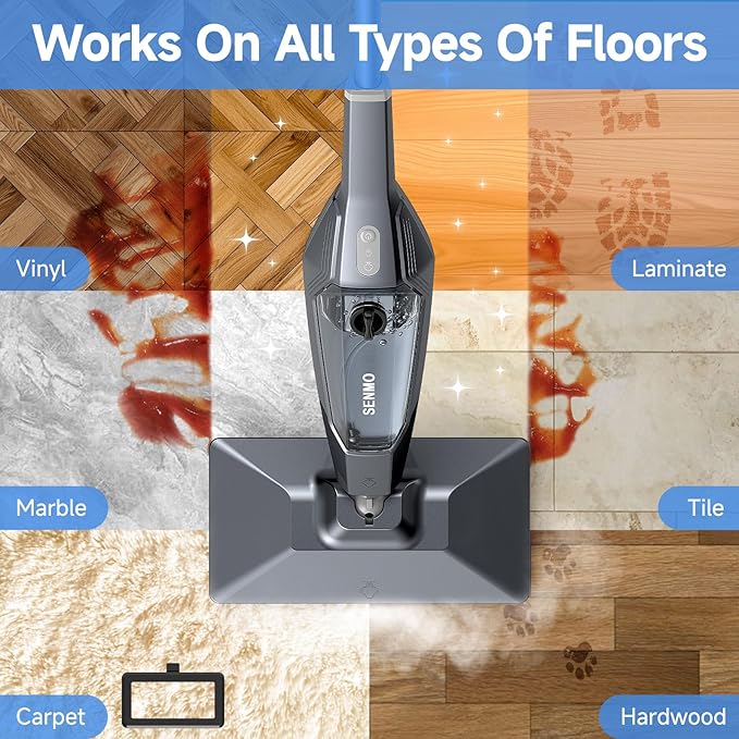 SENMO Steam Mop with Extra Microfiber Mop Pads*2