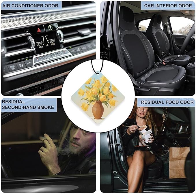 5PCS Car Air Freshener Hanging Personalized Double Sided Yellow Lily Car Fresheners Long Lasting New Cars Scents Cute Automotive Freshies for Closets Drawers (tea)