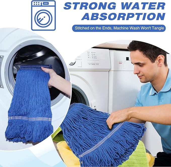 Nuogo 10 Pcs Commercial Mop Head Replacement Floor Cleaning Wet Heavy Duty Commercial Mop Refills General Cleaning(27.6 InchBlue)