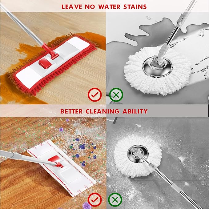MASTERTOP Microfiber Mop for Floor Cleaning Flat Dust Mop for Home and Kitchen Adjustable Stainless Steel Handle with 4 Washable Mop Pads Hardwood Floor Mop for Wood Vinyl 1 Cleaning Scraper