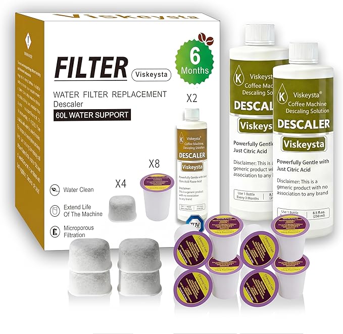 6-Month Maintenance Kit for Keurig: 2 Descalers + 4 Filters + 8 Cleaning Pods Compatible with Keurig Classic/1.0/2.0 K-Cup Coffee Makers