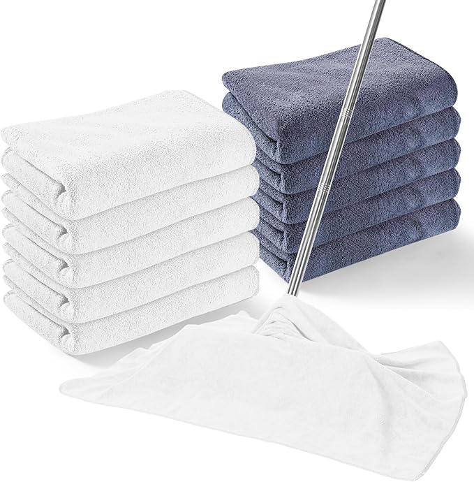 10 Pcs Extra Large Microfiber Cleaning Cloth 30 x 20 Large Floor Microfiber Towel Reusable Washable Free Lint Free Cloth Rag for Squeegee Mop Floor Window Housekeeping (White Gray)