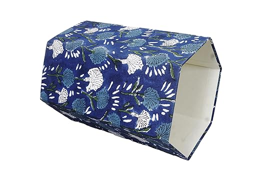 Generic 3.3 Gallon Cotton Hand Block Printed Paper Waste Basket |Small Decorative Trash Can for Housewarming Gifts in Living Room Bedroom Bathroom | Eco-Friendly Plastic-Free (1 BLUE FLOWAR)