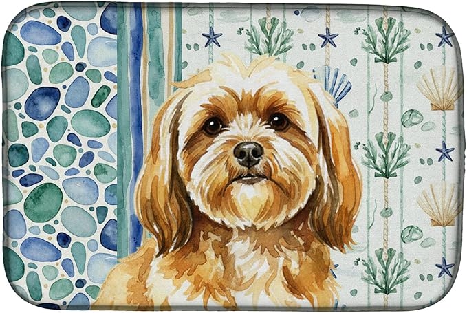 Caroline's Treasures Gold Lhasa Apso Coastal Sea Glass Dish Drying Mat Absorbent Dish Drying Mat Pad for Kitchen Counter Dish Drainer Mat for Countertop 14 x 21 Multicolor