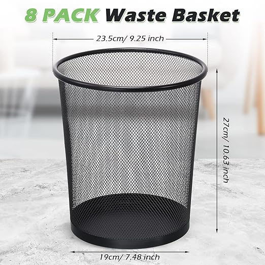 Amyhill 8 Pieces Mesh Trash Can Round Mesh Waste Basket Mesh Garbage Bin 3 Gallon 4 Gallon 6 Gallon Open Top Lightweight Bathroom Wastebasket for Office Home (Black Small)