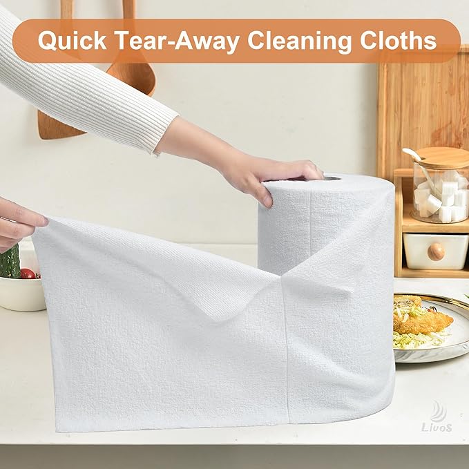 LIVOS Microfiber Cleaning Cloth Roll - 80 Pack Reusable Paper Towels White Tear Away Microfiber Towels for Car Super Absorbent Lint Free Cleaning Rags for House KitchenWindow- 11.5x11.5