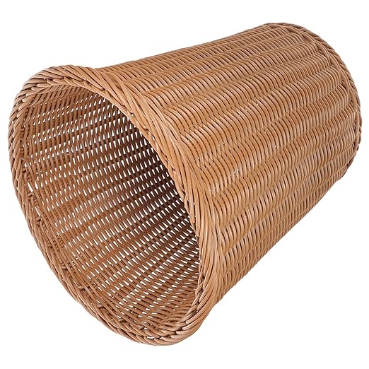 SAFIGLE Simulated Rattan Woven Wastebasket Rust-Resistant Iron Trash Can for Office Home Bedroom Handwoven Basket Without Lid Compact Stylish Decor in Beige
