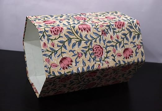 Generic Floral Hand Block Print Paper Dustbin Cotton Printed Wastebasket Indian Vintage Home Decor Hotel Room Decor (1 Golden Green)