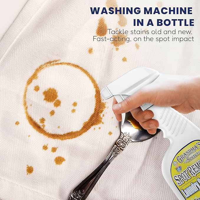 Grandma's Secret Spot Remover Laundry Spray - Chlorine Bleach and Toxin-Free Fabric Stain Remover for Clothes - Removes Oil Paint Blood and Pet Stains - 16 Oz 2 Pack