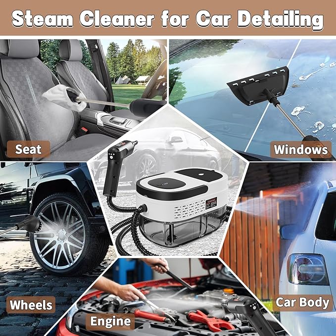 Handheld Steam Cleaner for Home 2500W High Temperature Pressurized Machine 1.6L Water Tank Handle-controlled Steam Output Portable Cleaning Steamer for Car Bed Bugs Furniture Grout (White)