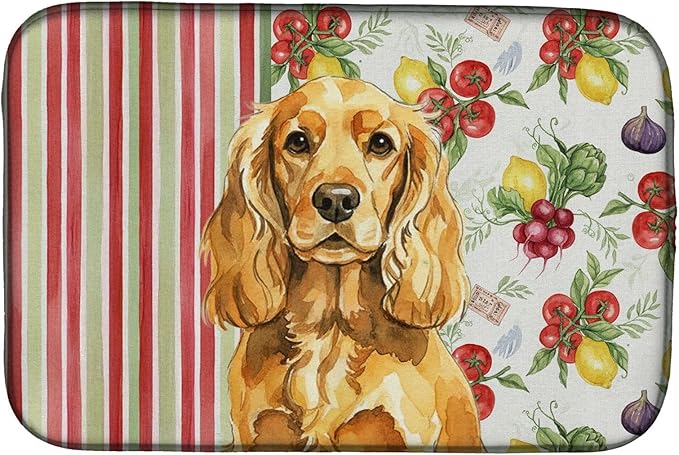 Caroline's Treasures Golden English Cocker Spaniel Vegetables Dish Drying Mat Absorbent Dish Drying Mat Pad for Kitchen Counter Dish Drainer Mat for Countertop 14 x 21 Multicolor